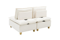 58-inch double-seat sofa in straight-row style, made of beige flannel,