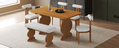 6-Piece Dining Set, Mid-Century Modern Table Set for 6 Persons with 4