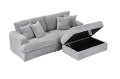 82 inches gray corduroy sofa, storage feet +4 throw pillows, create a