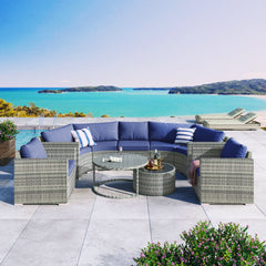 9-Pieces Outdoor Half-moon Patio Sofa Set, Round Sofa Set, Modern