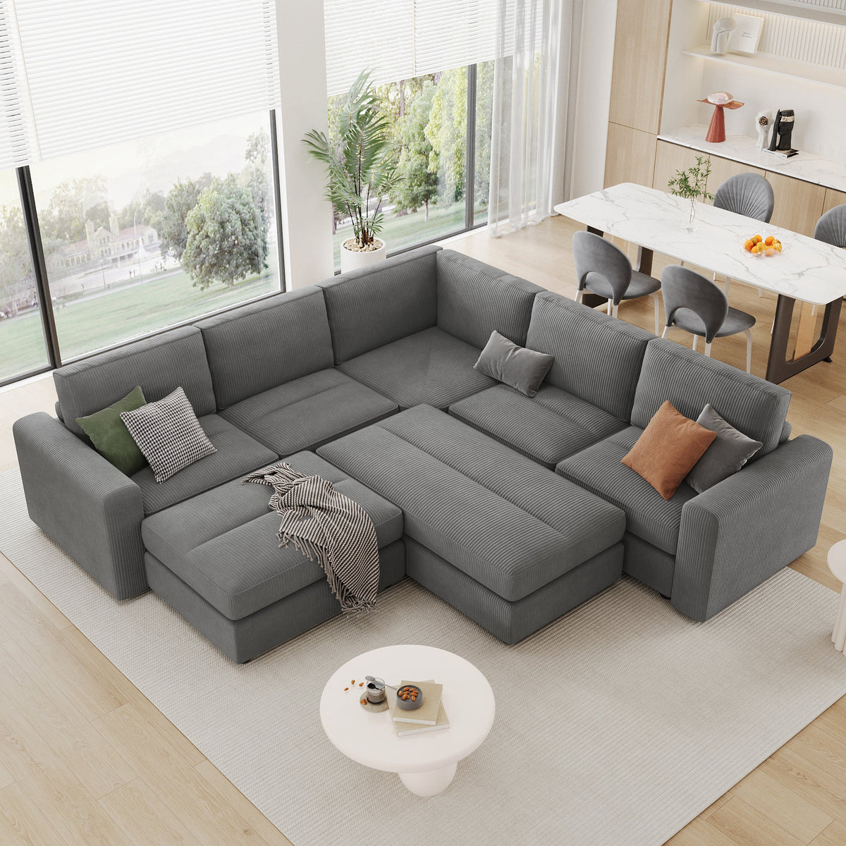 121.3" Sectional Couch Sofa Bed Modular Sofa with Two Movable Ottomans