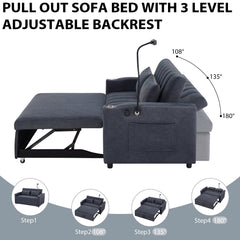 55.9" Convertible Sofa Bed Loveseat Sofa with Three USB Ports, Two