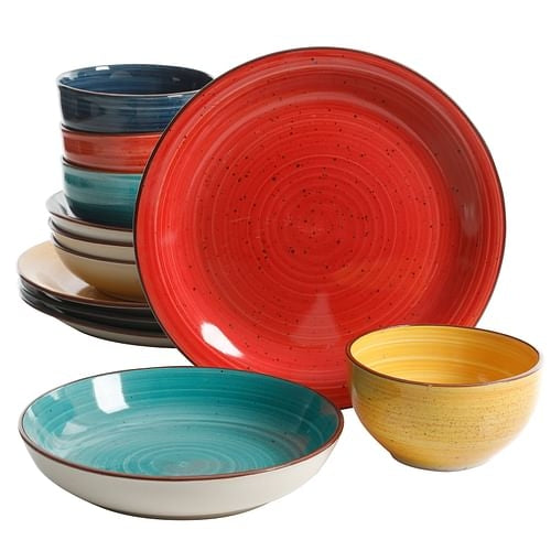 Gibson Color Speckle 12 Piece Mix and Match Double Bowl Dinnerware Set