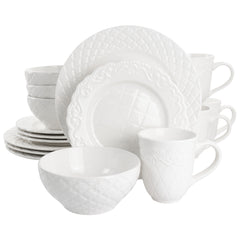 Gibson Home Quilted Eyelet 16 Piece Round Fine Ceramic Dinnerware Set