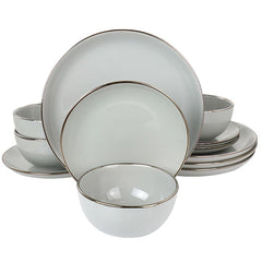 Gibson Home Rockaway Gold 12 Piece Stoneware Dinnerware Set in Gray