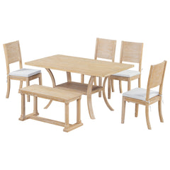 6-Piece Wood Dining Table Set with Storage Shelf and Curved Legs,