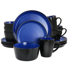 Gibson Home Laramie Blue Stoneware 16 Piece Dinnerware Set in Blue and