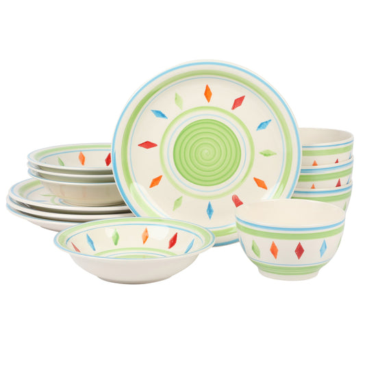 Gibson Home Heidy 12 Piece Hand Painted Durastone Dinnerware Set in