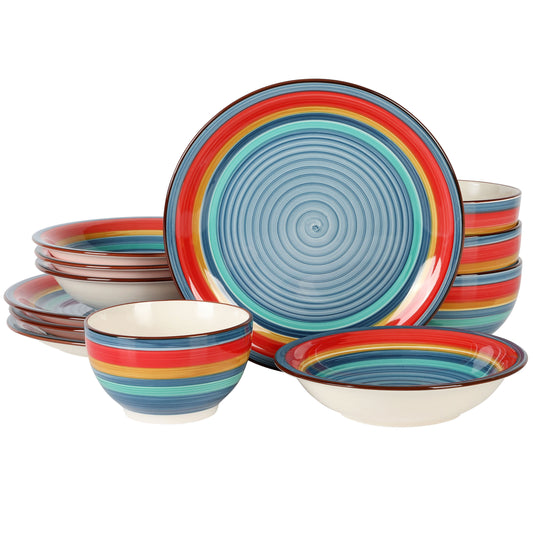 Gibson Home Rainbow 12 Piece Stoneware Dinnerware Set in Blue Multi