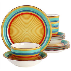 Gibson Home Rainbow 12 Piece Stoneware Dinnerware Set in Yellow Multi