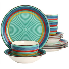 Gibson Home Rainbow 12 Piece Stoneware Dinnerware Set in Green Multi