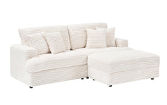 82 inches white corduroy sofa, storage feet +4 throw pillows, create a