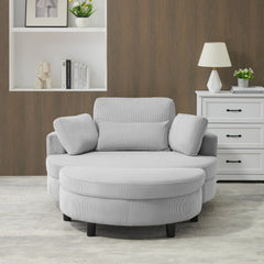 51-inch gray corduroy sofa with two throw pillows and a waist pillow