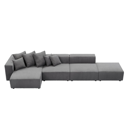 Soft Corduroy Sectional Modular Sofa 4 Piece Set, Small L-Shaped