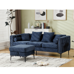 L Shaped Sectional Sofa , Convertible Storage Ottoman,Chenille ,Square