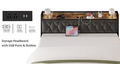 ANCTOR Twin/TwinXL/Full/Queen/King/CaliforniaKing Bed Frames, Storage Headboard with Outlets, No Noise, No Box Springs Needed