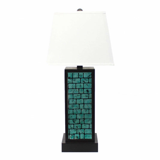 13 x 15 x 30.75 Black Metal With Teal Brick Pattern - Table Lamp