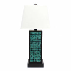 13 x 15 x 30.75 Black Metal With Teal Brick Pattern - Table Lamp