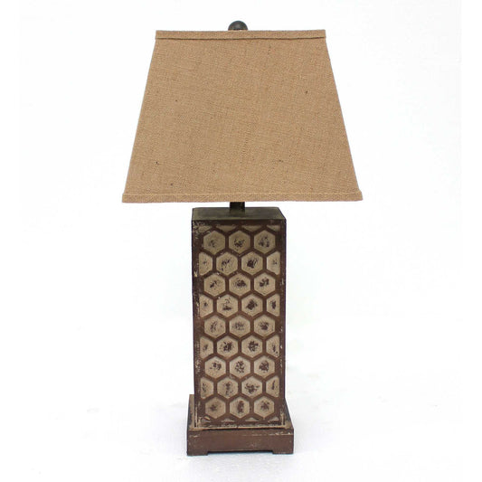 7 x 7 x 28.5 Brown Industrial With Honeycombed Metal Base - Table Lamp