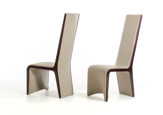 Two 47inches Ebony Wood and Taupe Leatherette Dining Chairs