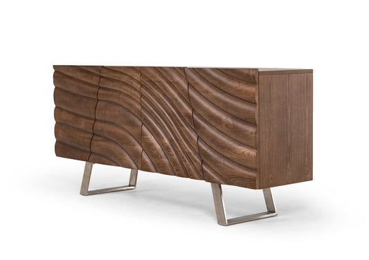 34inches Walnut Wood  Veneer  and Steel Buffet