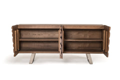 34inches Walnut Wood  Veneer  and Steel Buffet