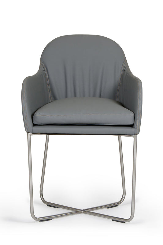 34inches Grey Leatherette and Steel Dining Chair