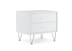 2 White Wooden Drawer Chrome Nightstand