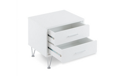 2 White Wooden Drawer Chrome Nightstand