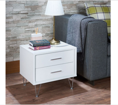 2 White Wooden Drawer Chrome Nightstand