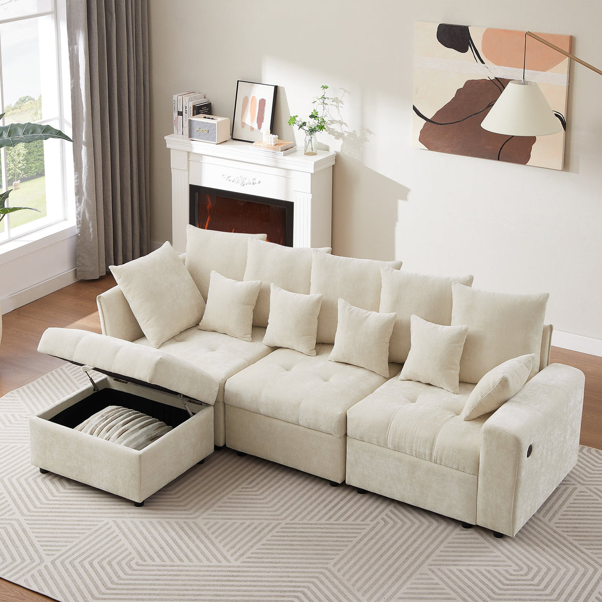 96.45"Sectional sofa Modular Sofa Couch with Three USB Ports, a