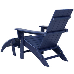 HDPE Folding 2 Adirondack Bench Lounge Chairs with Footrest &Table Outdoor Patio