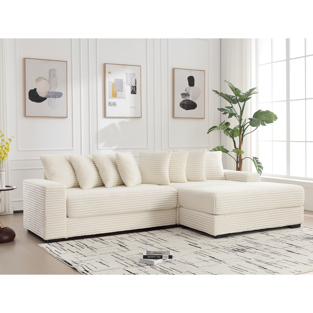 Oversized Two-Piece  Couches,  L Shaped Sofa, Corduroy, Right Chaise