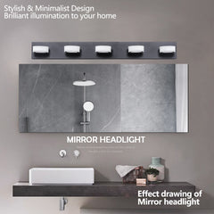 LED Modern Black 5-Light Vanity Lights Fixtures Over Mirror Bath Wall