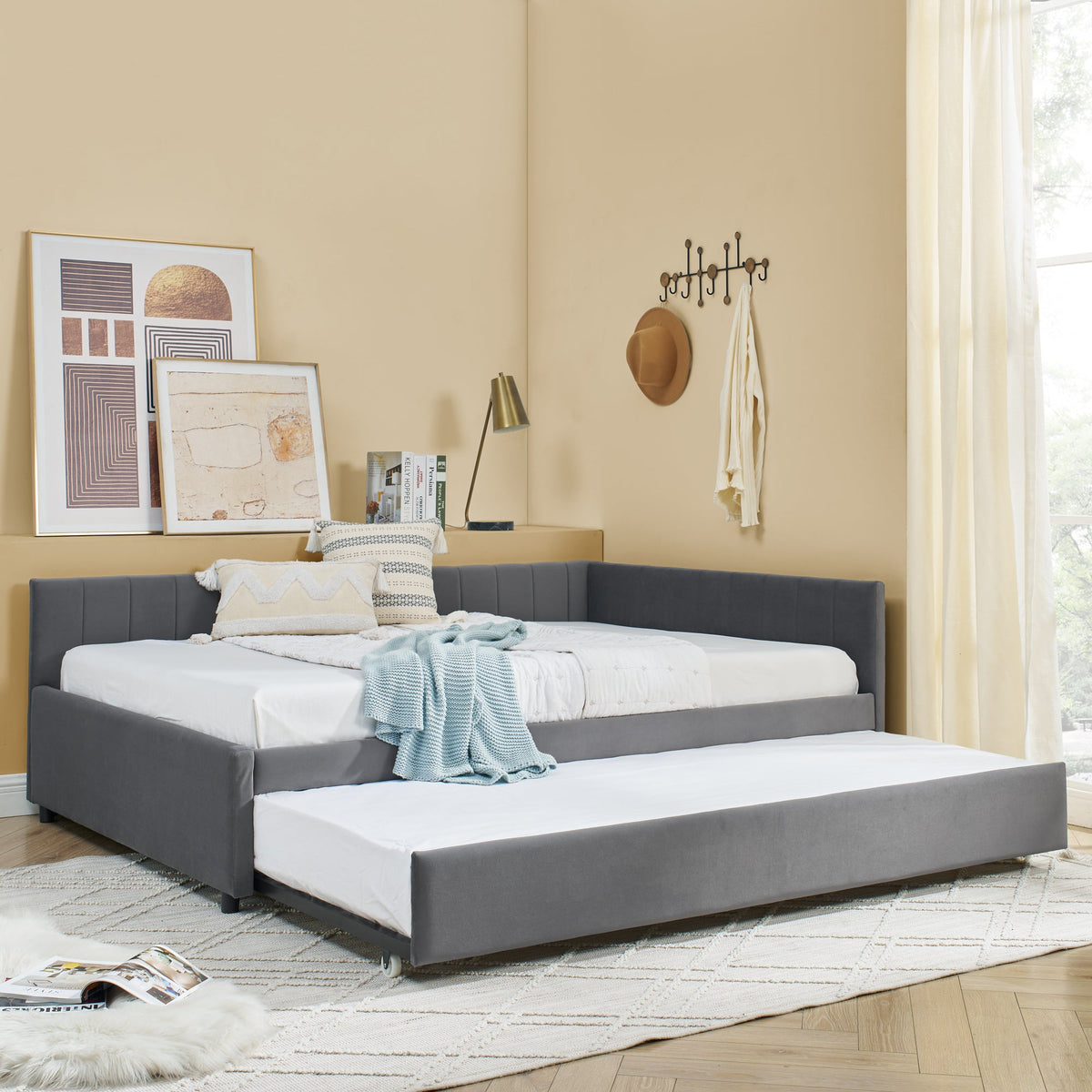 Full Size Daybed with Trundle Upholstered Tufted Sofa Bed, Sofa Bed