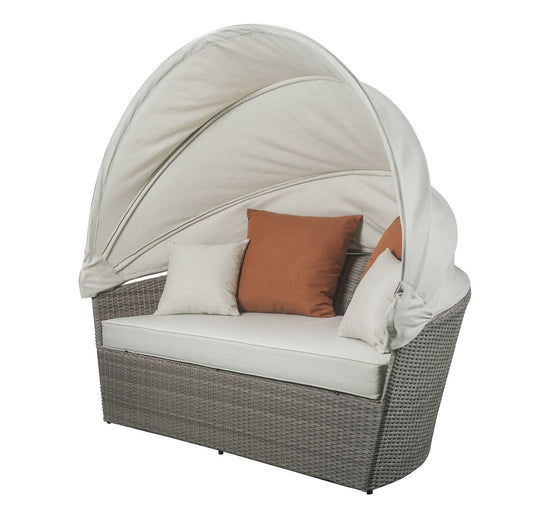 71inches X 48inches X 31inches 2Pc Beige Fabric And Gray Wicker Patio