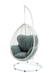 Beige and Black Hanging Pod Wicker Patio Swing Chair