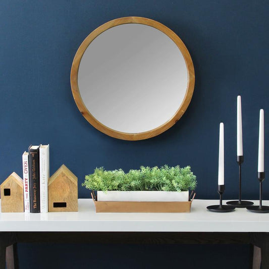 20inches Chic Round Wood Framed Wall Mirror