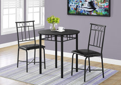 35inches Black Leather Look Foam and Metal Three Pieces Dining Set