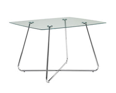 31inches Chrome Metal and Clear Tempered Glass Dining Table