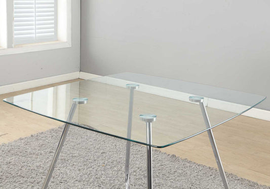 31inches Chrome Metal and Clear Tempered Glass Dining Table