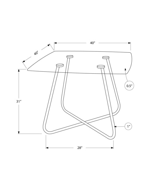 31inches Chrome Metal and Clear Tempered Glass Dining Table