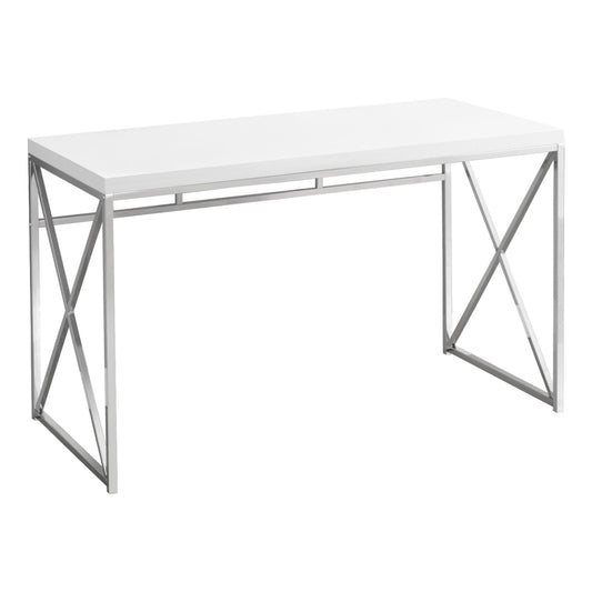 29.75inches Glossy White Particle Board and Chrome Metal Computer Desk