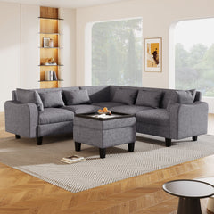 87" Modern Sectional Sofa with coffee table,6-Seat Couch Set with