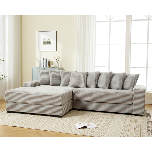 Oversized Two-Piece  Couches,  L Shaped Sofa, Corduroy, Left Chaise