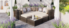 8-piece Outdoor Wicker Sofa Set, Rattan Sofa Lounger, With Colorful