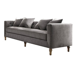 34inches X 84inches X 31inches Gray Velvet Upholstery Sofa w4 Pillows