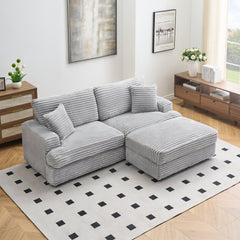 82 inches gray corduroy sofa, storage feet +4 throw pillows, create a