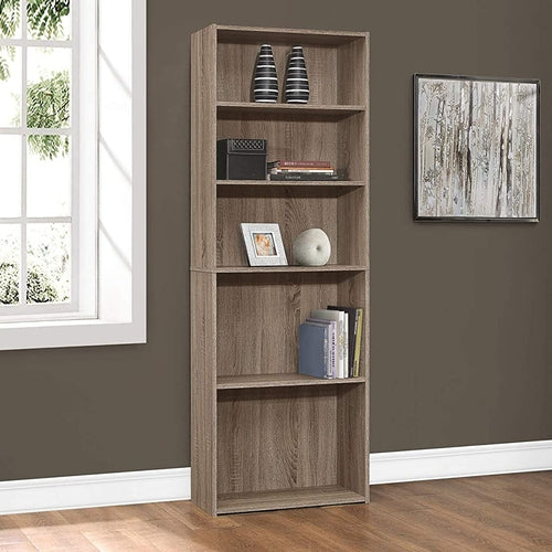 Five Shelf Dark Taupe Bookcase