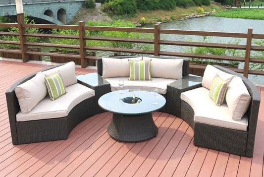 6 Piece Black Half Moon Outdoor Sectional Set with Ice Bucket